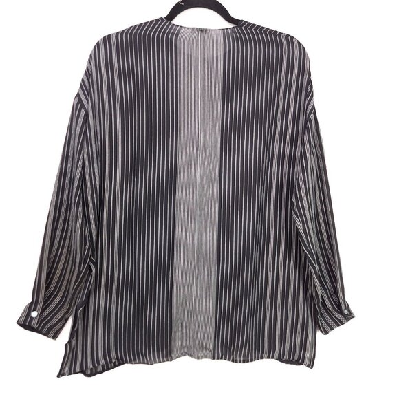 Vince Silk Tunic Top Size 2 Sheer Black Striped Elegant Professional Blouse - Picture 2 of 14